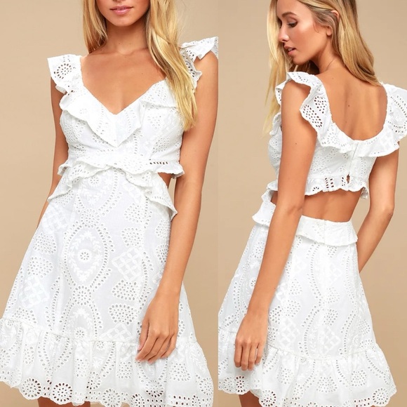 ASTR The Label Elora Ivory Eyelet Cutout Skater Dress - Picture 1 of 7